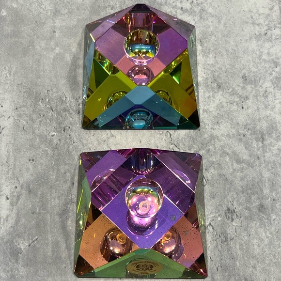 House of Goebel vintage W Germany lead crystal iridescent candle holders - Picture 2 of 16